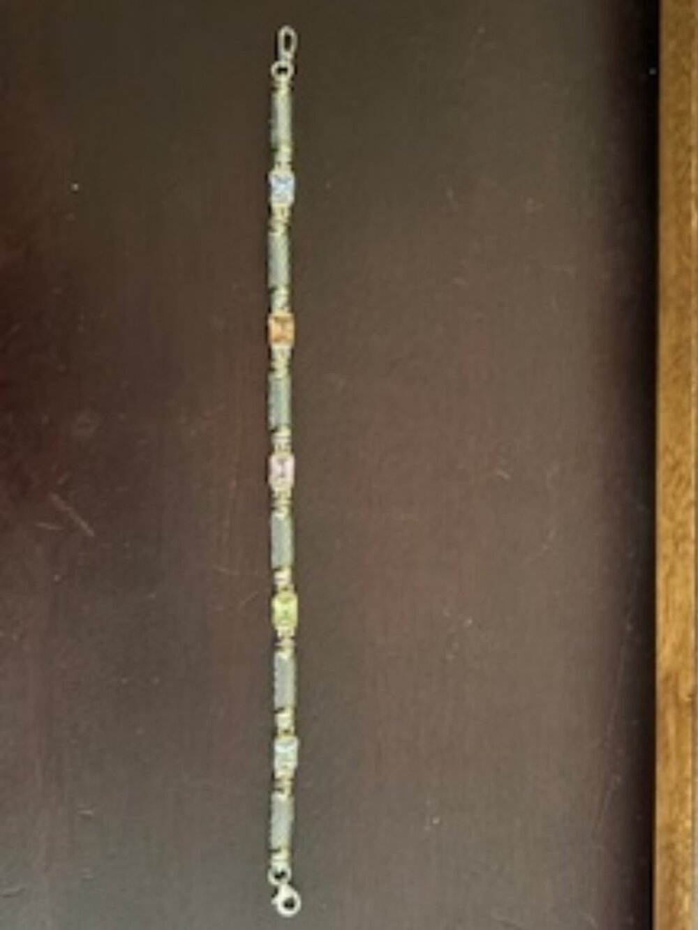 Bracelet - silver tone metal + multi-colored stones -costume